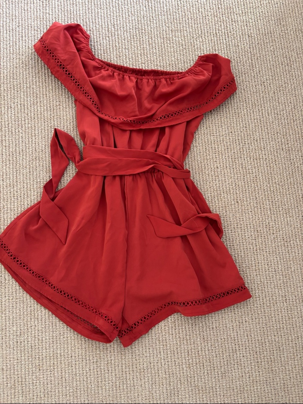 Cupshe Reddish Orange  Off-Shoulder Romper